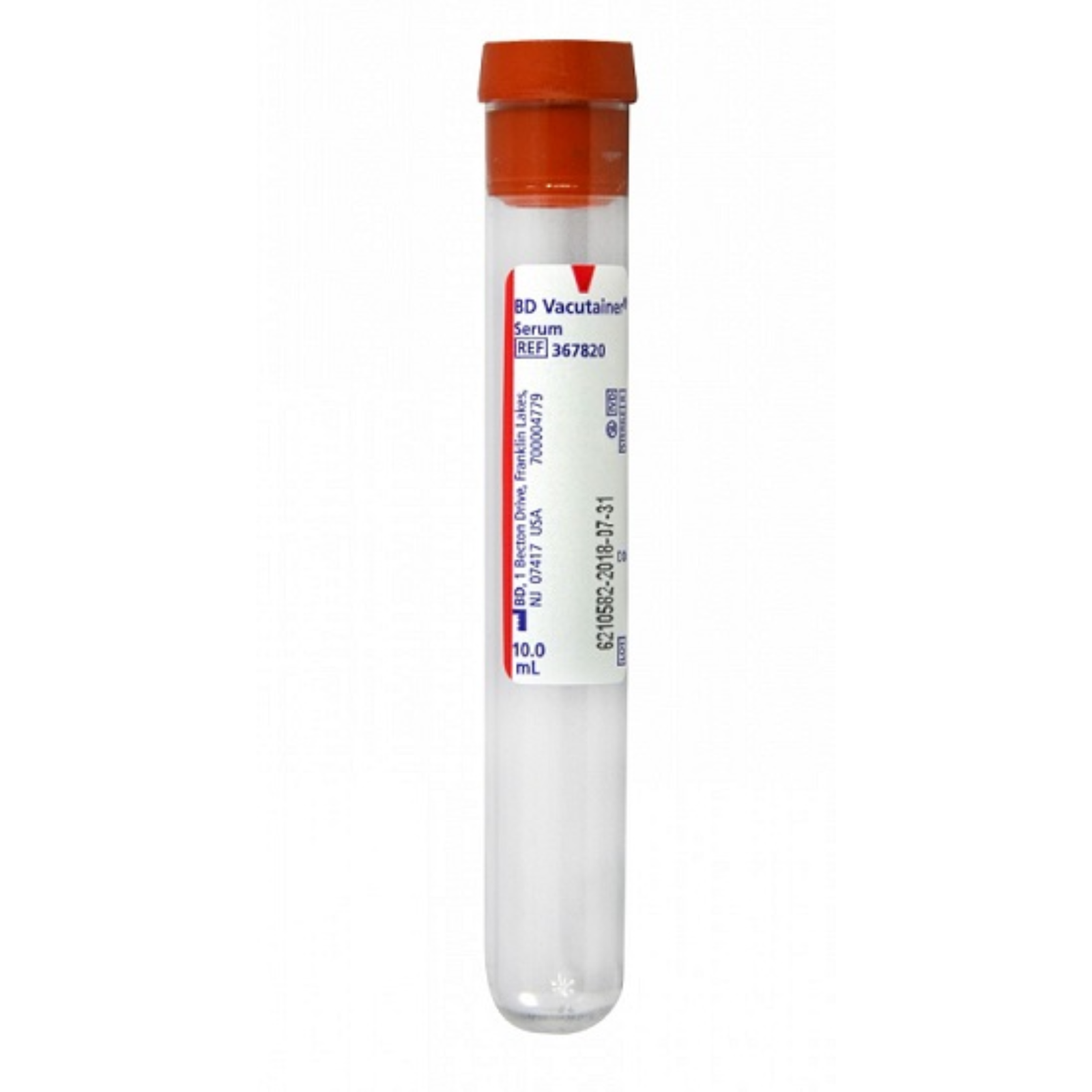 BD Vacutainer Plastic Serum Tubes with Red Clot Activator, 16 x 100 mm, 10 mL (367820)